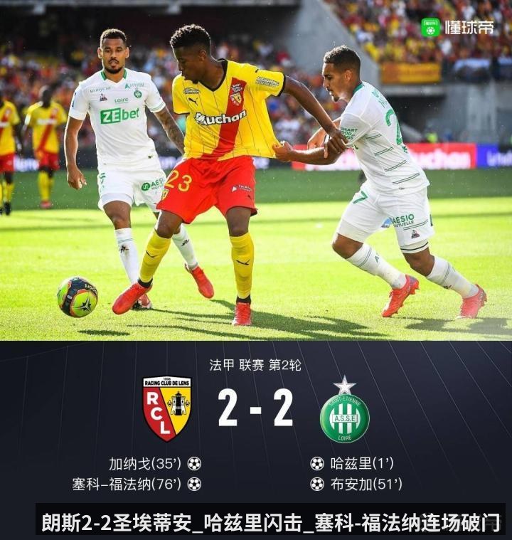 朗斯2-2圣埃蒂安_哈兹里闪击_塞科-福法纳连场破门